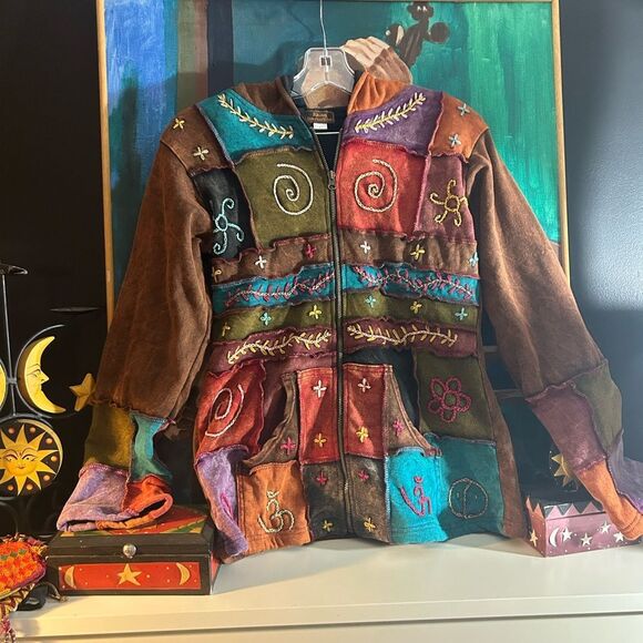 Rising International Hoodie Womens Multicolor Boho Embroidered Zip Jacket Small - Picture 12 of 16